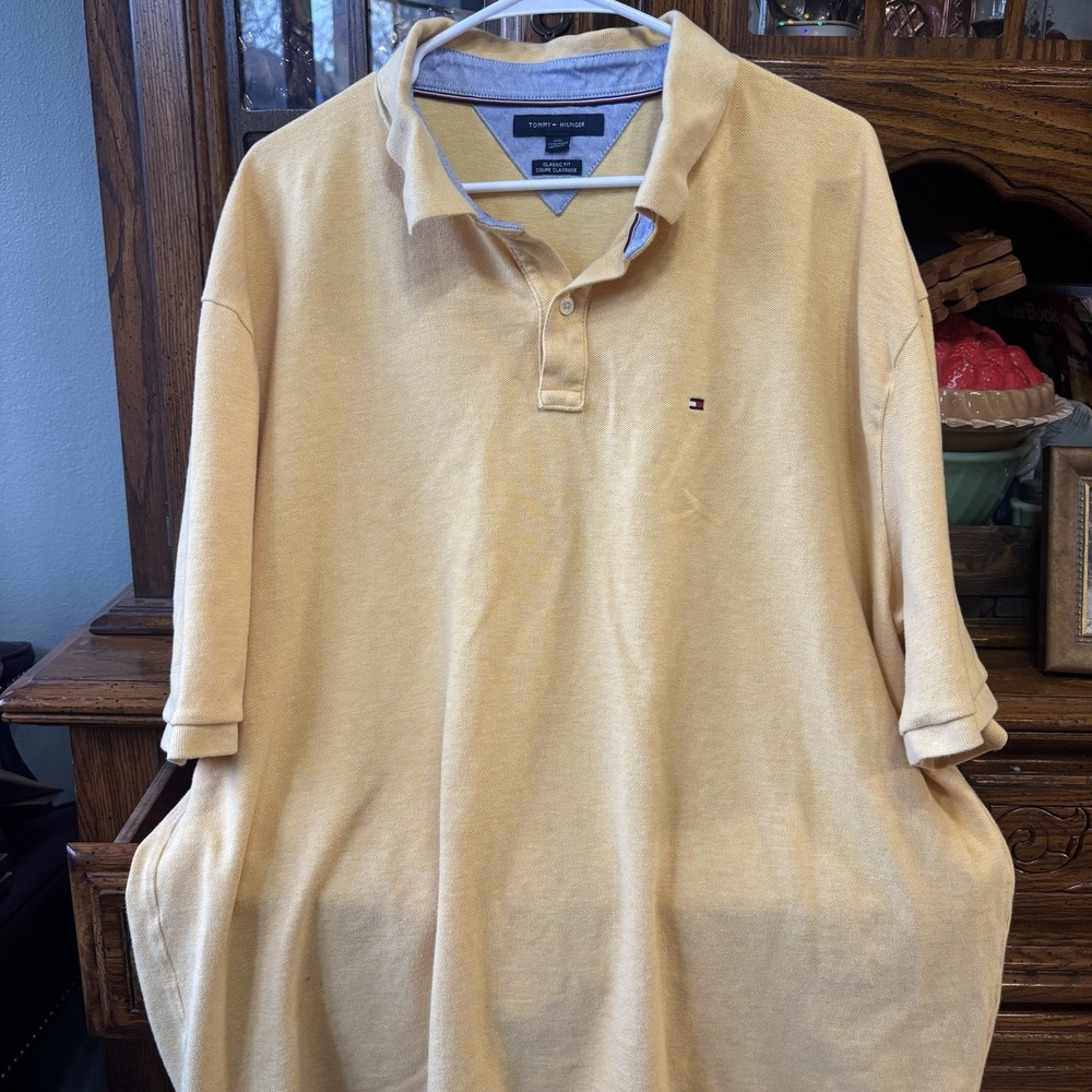 Vintage Tommy Hilfiger Men's Polo Shirt XXXL Yellow Short‎ Sleeve Red Blue Logo